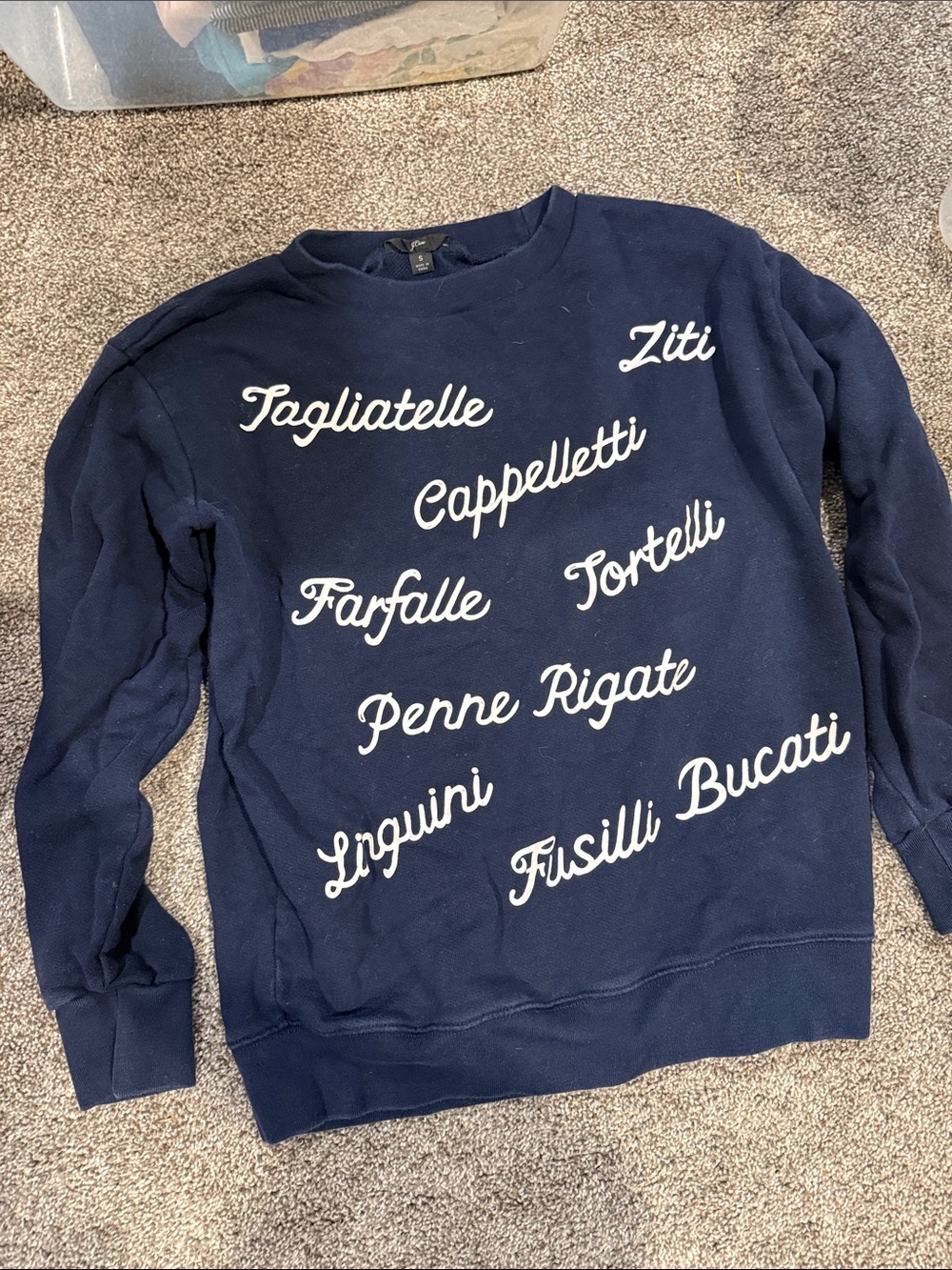 Navy Pasta Print Crewneck Sweater